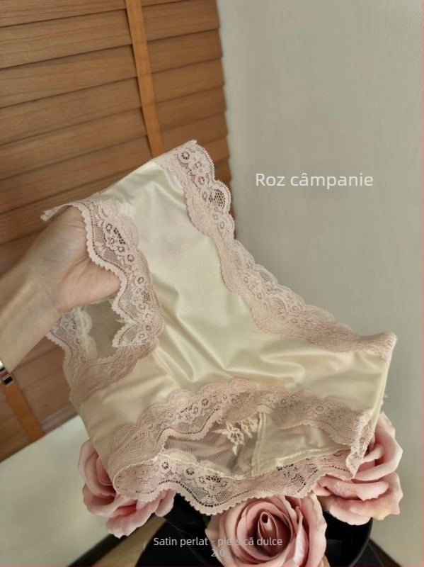 Lenjerie intimă sexy din dantelă satinată pentru femei, sexy, cu gol, Pure Desire, plasă, dantelă cu fundă, chiloți din bumbac între picioare