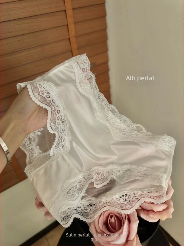 Lenjerie intimă sexy din dantelă satinată pentru femei, sexy, cu gol, Pure Desire, plasă, dantelă cu fundă, chiloți din bumbac între picioare