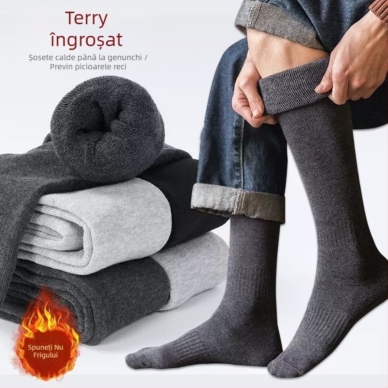 Ciorapi bărbați peste genunchi șosete căptușite cu fleece îngroșate calde genunchiere șosete pentru vârstnici și vârstnici lungi cu picior înalt