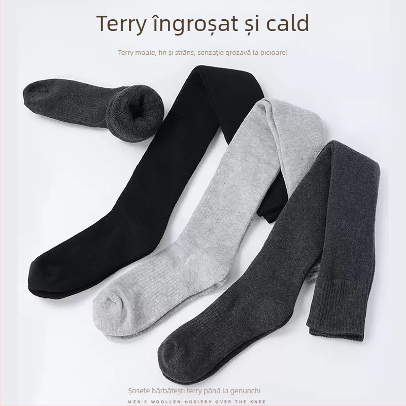 Ciorapi bărbați peste genunchi șosete căptușite cu fleece îngroșate calde genunchiere șosete pentru vârstnici și vârstnici lungi cu picior înalt
