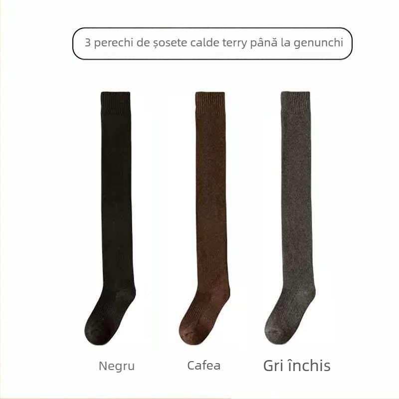 Ciorapi bărbați peste genunchi șosete căptușite cu fleece îngroșate calde genunchiere șosete pentru vârstnici și vârstnici lungi cu picior înalt