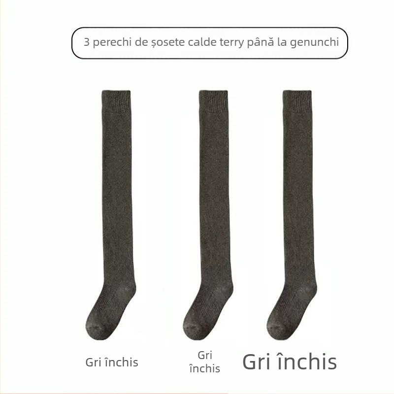 Ciorapi bărbați peste genunchi șosete căptușite cu fleece îngroșate calde genunchiere șosete pentru vârstnici și vârstnici lungi cu picior înalt