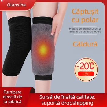 Genunchiere calde de toamnă și de iarnă, imitație de păr de iepure, genunchiere căptușite cu fleece, picioare vechi și reci, aer condiționat rece, genunchiere sport îngroșate