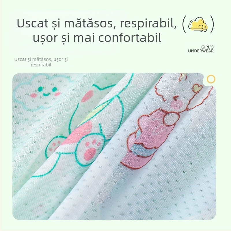 Lenjerie intimă pentru copii, boxeri pentru fete, clasa A, mătase de gheață, vară subțire 7A, antibacterian, cu desene animate imprimate, pantaloni boxer pentru bebeluși