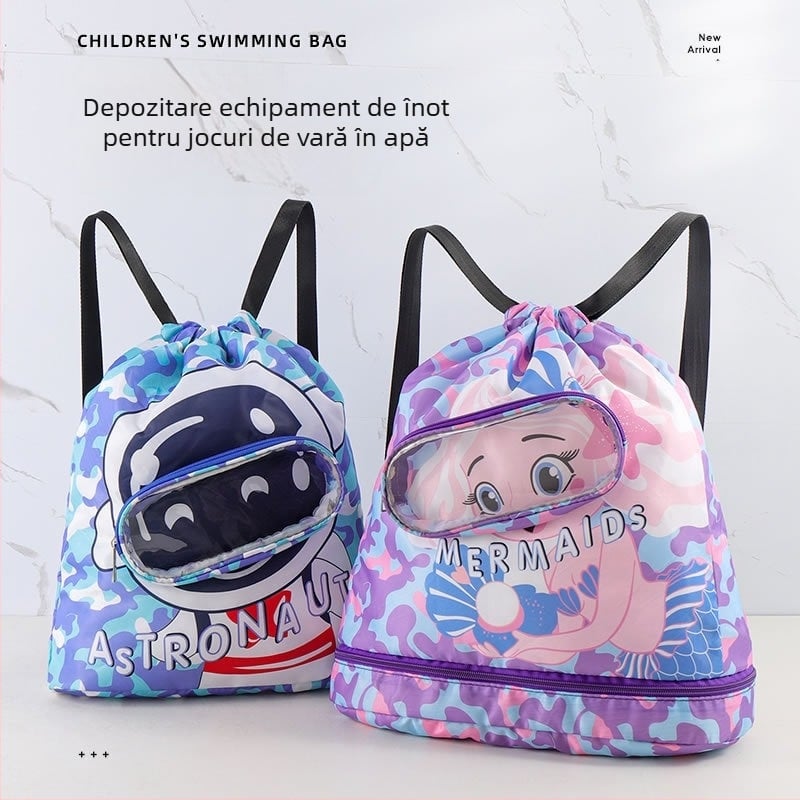 Geantă de înot pentru copii, geantă de depozitare impermeabilă pentru separarea umedă și uscată, geantă specială de depozitare a ochelarilor de înot pentru băieți și fete care înoată