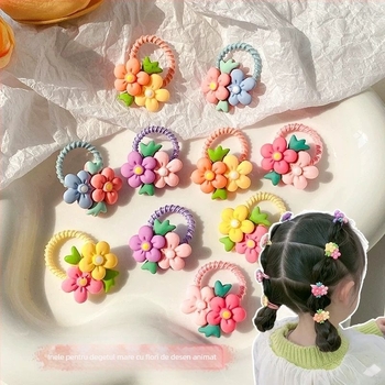 Frânghie de păr cu lipici moale pentru fete, cu cap de flori, dulce și drăguță, nu doare, frânghie de păr pentru bebeluși, inel de păr cu fundă