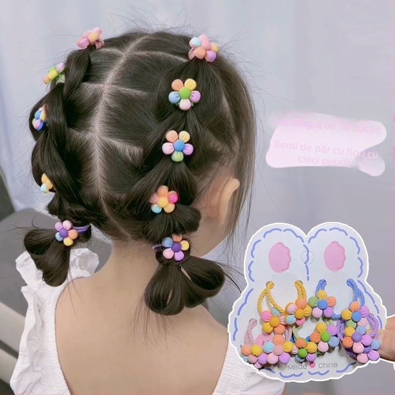 Frânghie de păr cu lipici moale pentru fete, cu cap de flori, dulce și drăguță, nu doare, frânghie de păr pentru bebeluși, inel de păr cu fundă