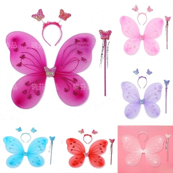 Aripi noi cu fluture, decorațiuni pentru spate pentru copii, băț magic, coafură, jucărie de zână a florilor, set de trei piese pentru copii, en-gros din fabrică