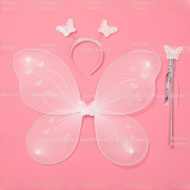 Aripi noi cu fluture, decorațiuni pentru spate pentru copii, băț magic, coafură, jucărie de zână a florilor, set de trei piese pentru copii, en-gros din fabrică