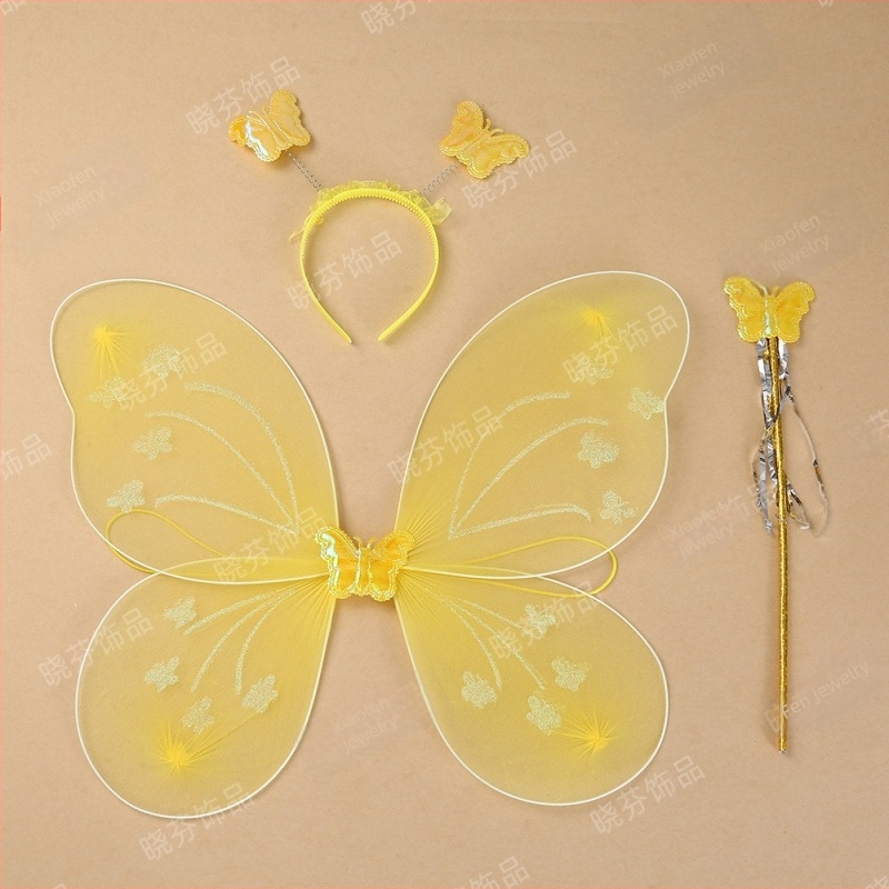 Aripi noi cu fluture, decorațiuni pentru spate pentru copii, băț magic, coafură, jucărie de zână a florilor, set de trei piese pentru copii, en-gros din fabrică