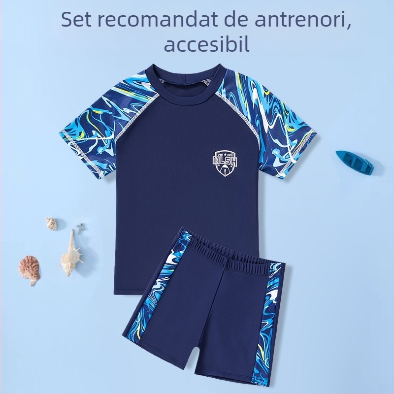 Băieți costum de baie set stil coreean camuflaj plajă costum de baie pantaloni scurți de înot pentru copii de mărime medie și mare, cu uscare rapidă, costum de baie pentru studenți, antrenament de înot