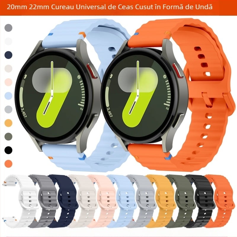 Pentru curea de ceas Samsung Watch7654, curea de ceas de 20 mm, curea de ceas de 22 mm, curea universală din silicon cu cusături ondulate