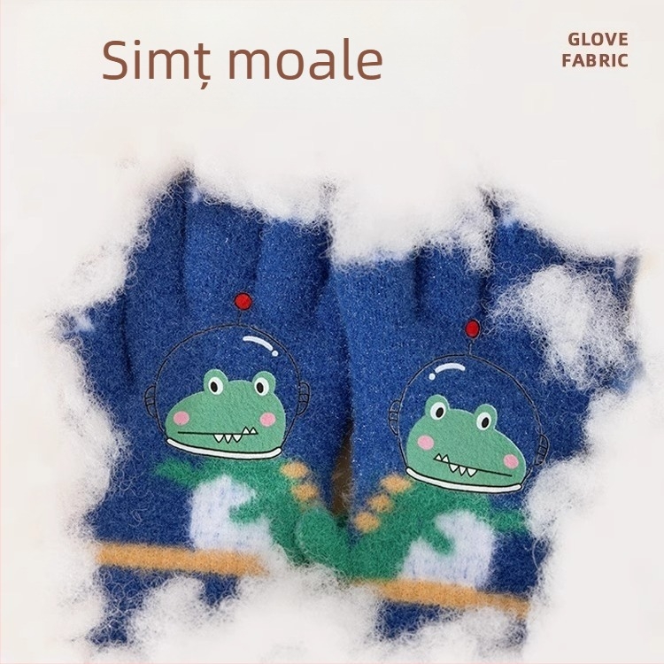 Mănuși calde pentru copii, toamna și iarna, cu cinci degete, desene animate cu dinozauri, pentru scris cu degetele, băieți și fete, pentru bebeluși, de iarnă, cu căptușeală din fleece, antigel