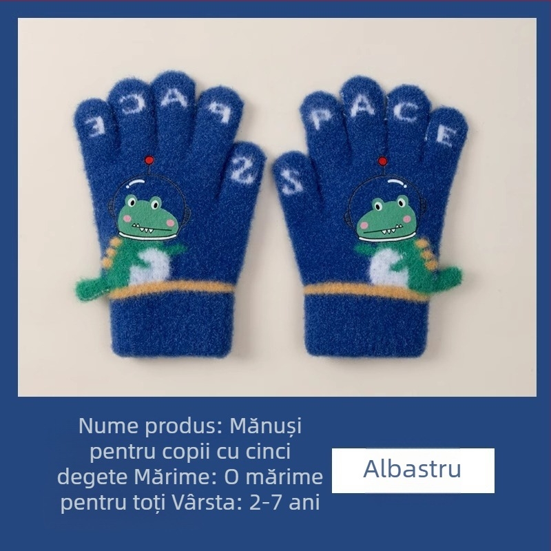 Mănuși calde pentru copii, toamna și iarna, cu cinci degete, desene animate cu dinozauri, pentru scris cu degetele, băieți și fete, pentru bebeluși, de iarnă, cu căptușeală din fleece, antigel