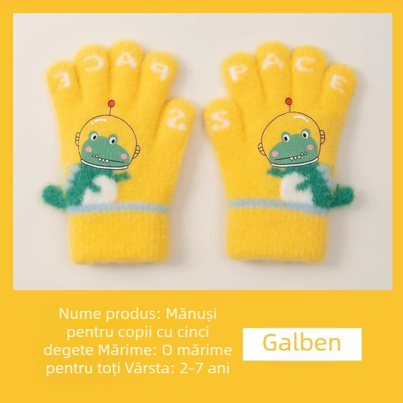 Mănuși calde pentru copii, toamna și iarna, cu cinci degete, desene animate cu dinozauri, pentru scris cu degetele, băieți și fete, pentru bebeluși, de iarnă, cu căptușeală din fleece, antigel