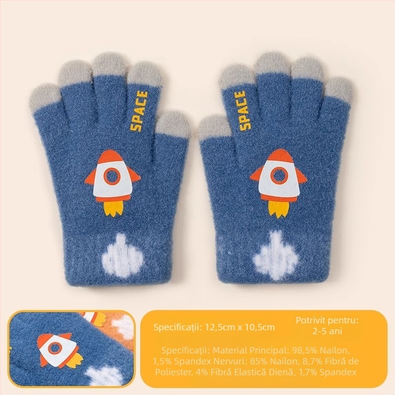 Mănuși calde pentru copii, toamna și iarna, cu cinci degete, desene animate cu dinozauri, pentru scris cu degetele, băieți și fete, pentru bebeluși, de iarnă, cu căptușeală din fleece, antigel