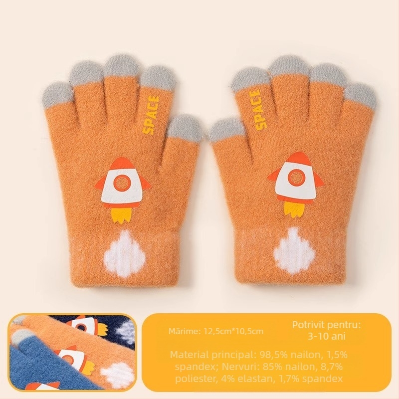 Mănuși calde pentru copii, toamna și iarna, cu cinci degete, desene animate cu dinozauri, pentru scris cu degetele, băieți și fete, pentru bebeluși, de iarnă, cu căptușeală din fleece, antigel