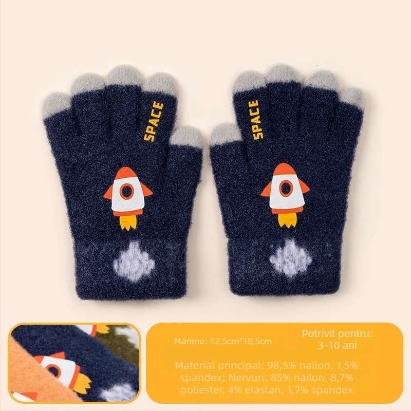 Mănuși calde pentru copii, toamna și iarna, cu cinci degete, desene animate cu dinozauri, pentru scris cu degetele, băieți și fete, pentru bebeluși, de iarnă, cu căptușeală din fleece, antigel