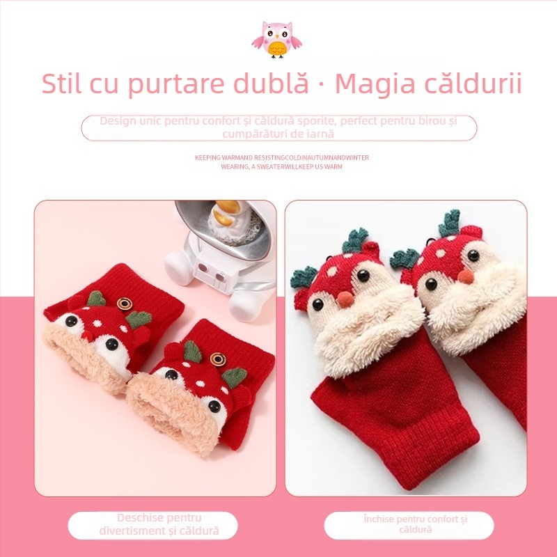 Mănuși de Crăciun pentru copii, de toamnă și de iarnă, cu design de vulpe, coreene, drăguțe, îngroșate, căptușite cu fleece, mănuși calde pentru scris pentru studenți