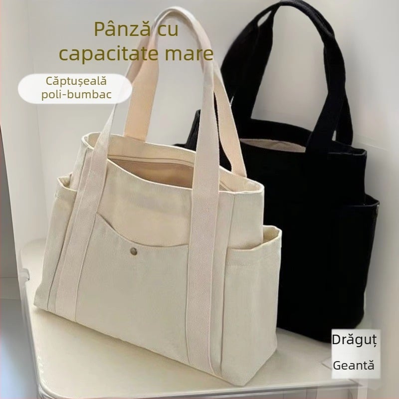 Geantă de pânză nouă 2024, geantă de umăr pentru femei, cu toate potrivirile, capacitate mare, plină de cărți, pentru studenți, pentru navetiști, geantă de mână nouă