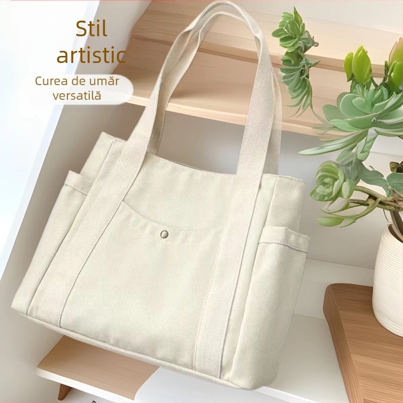 Geantă de pânză nouă 2024, geantă de umăr pentru femei, cu toate potrivirile, capacitate mare, plină de cărți, pentru studenți, pentru navetiști, geantă de mână nouă