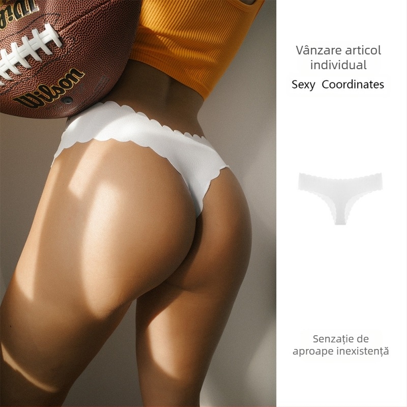 Tume Dimensiune Europeană Engleză Mark Ribbed Ice Silk Fără Cusături Margine Ondulată Thong Femei Dimensiune Mare Talie Joasă Piersică Butt Sexy