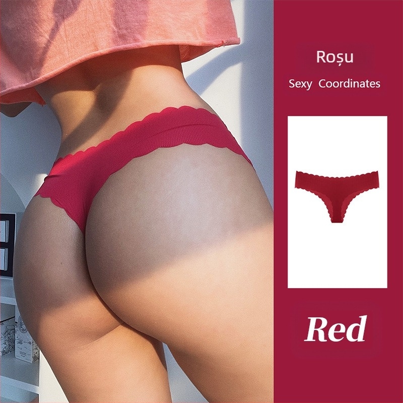Tume Dimensiune Europeană Engleză Mark Ribbed Ice Silk Fără Cusături Margine Ondulată Thong Femei Dimensiune Mare Talie Joasă Piersică Butt Sexy
