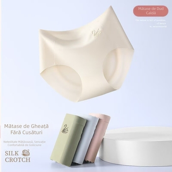 Chiloți de mătase de gheață pentru femei, talie medie, chiloți de ridicare a burții, subțiri, respirabili, elastici, 3D, cu măr, din bumbac pur, bacteriostatici, fără urme în picioare