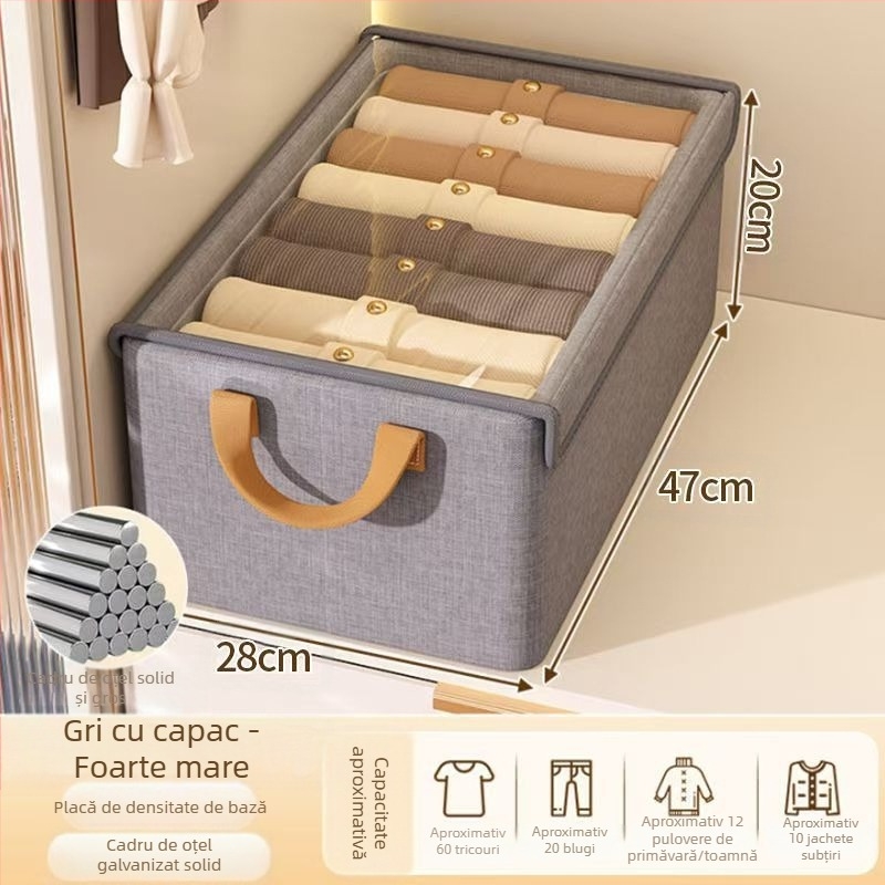 Cutie de depozitare pentru haine, cutie de organizare pentru haine și pantaloni, lavabilă, pentru uz casnic, dulap, depozitare în straturi, cutie de depozitare pentru artefacte, coș