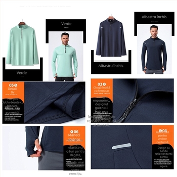 Tricou sport cu mânecă lungă pentru bărbați, cu fermoar pe jumătate, pentru alergare, în aer liber, pentru fitness, respirabil, elastic, cu guler înalt, cu uscare rapidă
