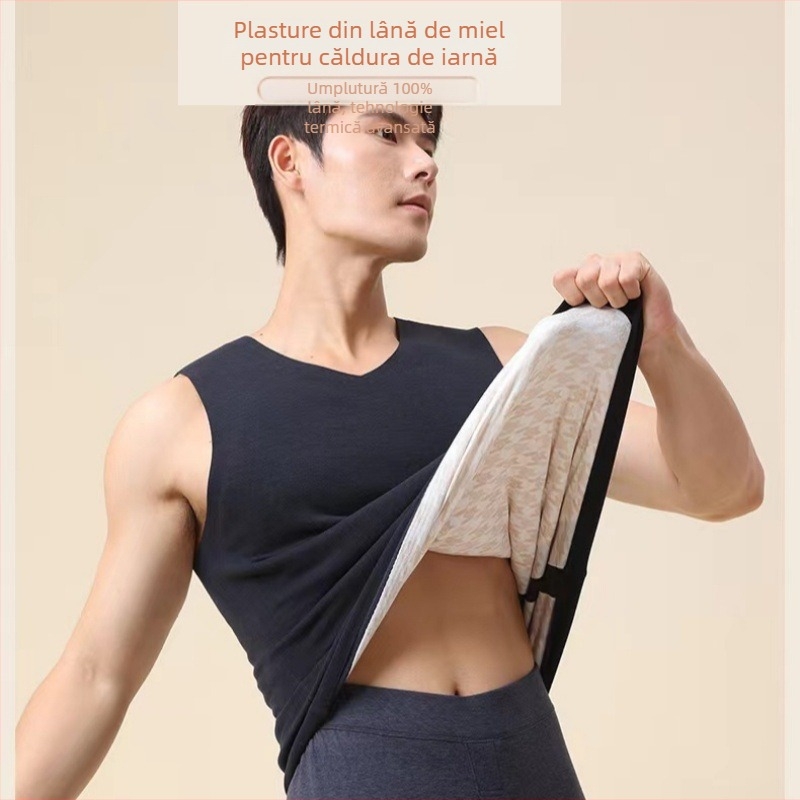 Vestă caldă pentru bărbați de toamnă și iarnă, din lână de oaie, fără cusături, cu etichete de distribuire, fără mâneci, vestă de bază groasă de șlefuit pentru bărbați