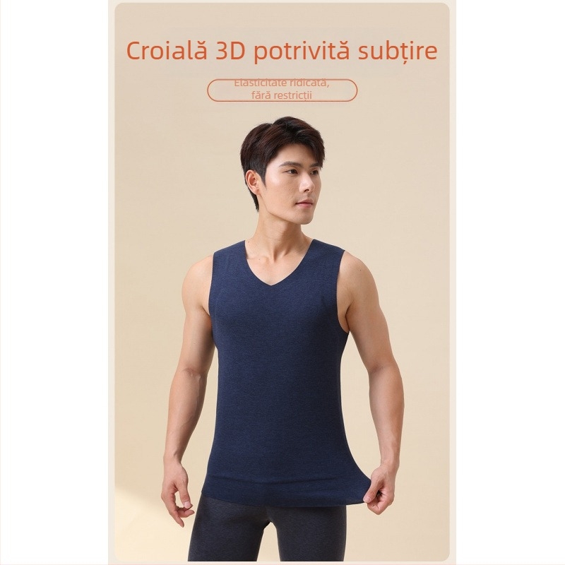 Vestă caldă pentru bărbați de toamnă și iarnă, din lână de oaie, fără cusături, cu etichete de distribuire, fără mâneci, vestă de bază groasă de șlefuit pentru bărbați