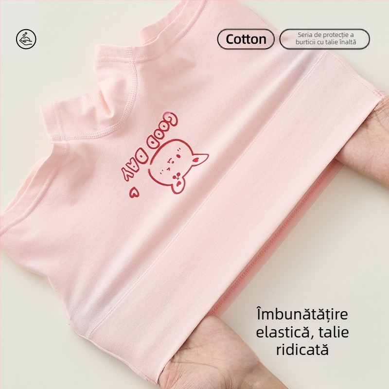 Lenjerie intimă pentru fete, bumbac pur, clasa A, bumbac, talie înaltă, boxeri, protecție pentru burtă, pantaloni scurți de mijlocul toamnei și iernii, fără croială la fund