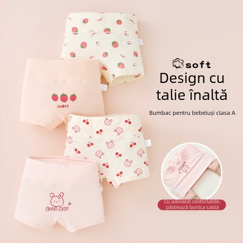 Lenjerie intimă pentru fete, bumbac pur, clasa A, bumbac, talie înaltă, boxeri, protecție pentru burtă, pantaloni scurți de mijlocul toamnei și iernii, fără croială la fund