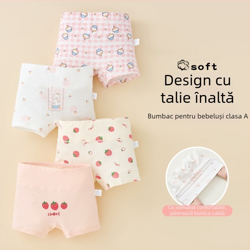 Lenjerie intimă pentru fete, bumbac pur, clasa A, bumbac, talie înaltă, boxeri, protecție pentru burtă, pantaloni scurți de mijlocul toamnei și iernii, fără croială la fund