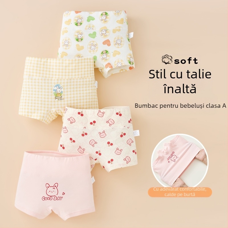 Lenjerie intimă pentru fete, bumbac pur, clasa A, bumbac, talie înaltă, boxeri, protecție pentru burtă, pantaloni scurți de mijlocul toamnei și iernii, fără croială la fund