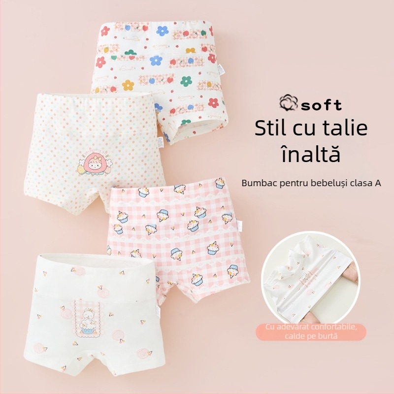 Lenjerie intimă pentru fete, bumbac pur, clasa A, bumbac, talie înaltă, boxeri, protecție pentru burtă, pantaloni scurți de mijlocul toamnei și iernii, fără croială la fund