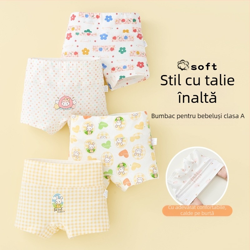 Lenjerie intimă pentru fete, bumbac pur, clasa A, bumbac, talie înaltă, boxeri, protecție pentru burtă, pantaloni scurți de mijlocul toamnei și iernii, fără croială la fund