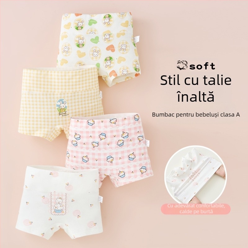 Lenjerie intimă pentru fete, bumbac pur, clasa A, bumbac, talie înaltă, boxeri, protecție pentru burtă, pantaloni scurți de mijlocul toamnei și iernii, fără croială la fund