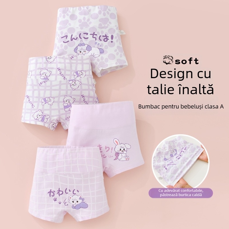 Lenjerie intimă pentru fete, bumbac pur, clasa A, bumbac, talie înaltă, boxeri, protecție pentru burtă, pantaloni scurți de mijlocul toamnei și iernii, fără croială la fund