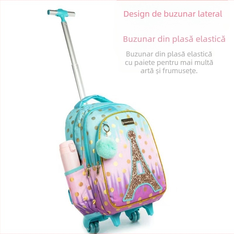 Ghiozdan universal de 17 inch pentru elevi de școală primară, cu paiete, drăguț, cu desene animate, din trei piese, pentru reducerea poverii, pentru băieți și fete