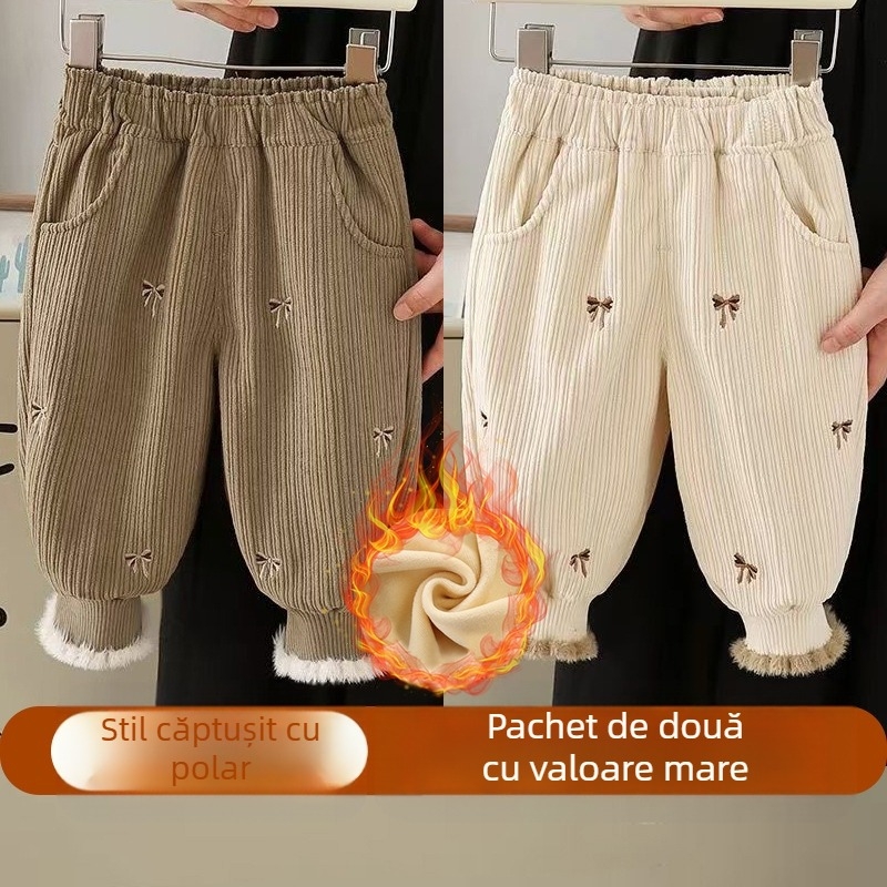Fete pantaloni căptușiți cu fleece toamna și iarna stil occidental pantaloni casual pentru copii îmbrăcăminte de iarnă cu picioare îngroșate îmbrăcăminte casual exterioară