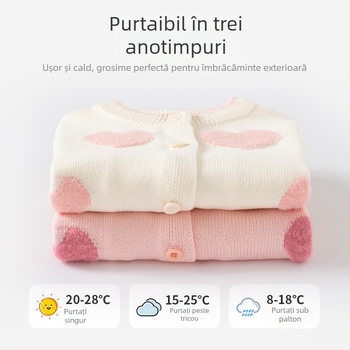 Pulover pentru bebeluși din bumbac pur, moale și ceros, cu model inimioare, categorie a Cardigan pentru fete, toamna și iarna, cardigan tricotat pentru bebeluși, haine de exterior