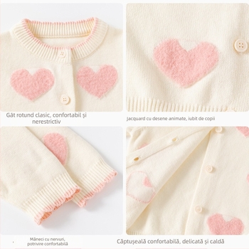 Pulover pentru bebeluși din bumbac pur, moale și ceros, cu model inimioare, categorie a Cardigan pentru fete, toamna și iarna, cardigan tricotat pentru bebeluși, haine de exterior