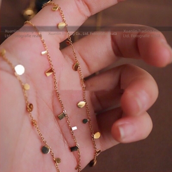 Colier rotund mic din oțel titan, incolor, cu picături de apă strălucitoare, Super Flash, pentru femei, cu lanț de claviculă pătrat mic stivuit