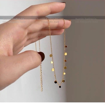 Colier rotund mic din oțel titan, incolor, cu picături de apă strălucitoare, Super Flash, pentru femei, cu lanț de claviculă pătrat mic stivuit