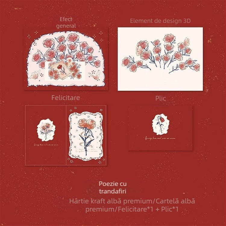 Card 3in Simplu și Elegant Cadou de Aur Fierbinte de Ziua Profesorului Felicitare Iubitor și D Ziua de Naștere Trandafir Carte de Dragoste Tridimensională