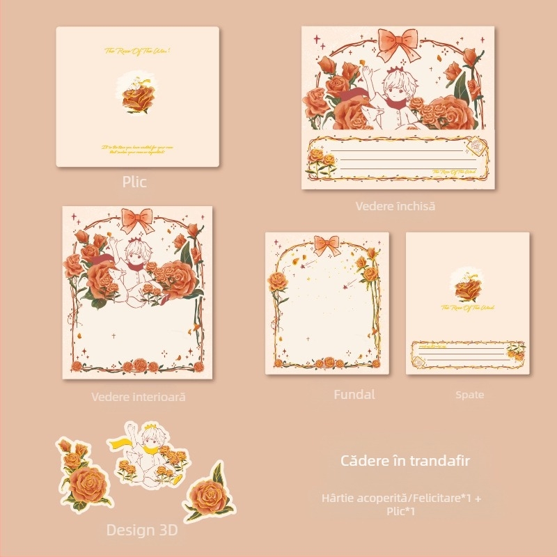 Card 3in Simplu și Elegant Cadou de Aur Fierbinte de Ziua Profesorului Felicitare Iubitor și D Ziua de Naștere Trandafir Carte de Dragoste Tridimensională