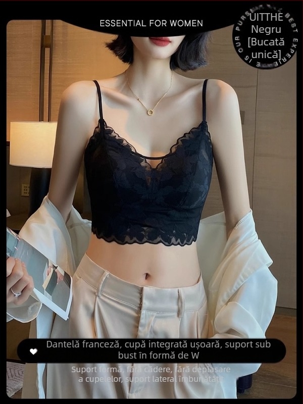 Sutien sexy din dantelă, frumos, cu spate tubular, pentru femei, vară, anti-lumină, în formă de U, ultra-subțire, cu urechi de iepure, cupe fixe, sutien adunat