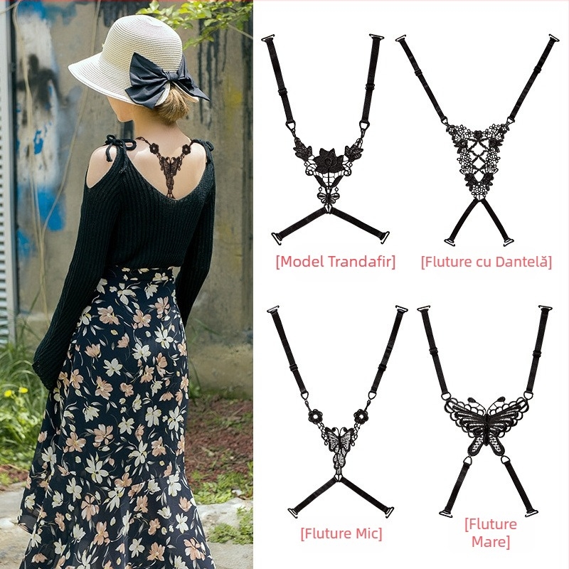 Sutien transparent invizibil curea de umăr din dantelă cu gol încrucișat spate curea dublă de acoperire a umărului curea interioară subțire anti-alunecare curea